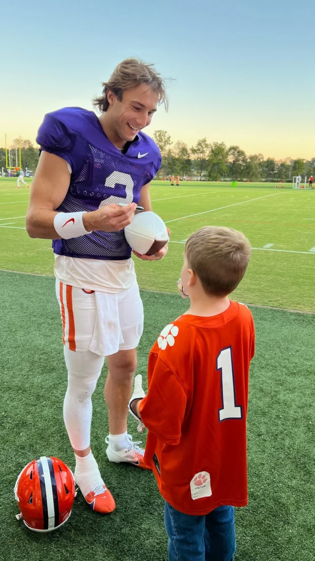 C-L-E-M-S-O-…N! The @clemsonfb were #ALLIN yesterday to kick off Dream Kid Liam’s weekend! 🧡💜

First a private tour of the football facilities with The Tiger and a member of the @clemsoncheer team! Then to top it off with meeting @cadeklubnik and @nolan.hauser 🐅

Thanks to the @clemsondreamon3 and our National CDT Sponsor @volvoce_na!